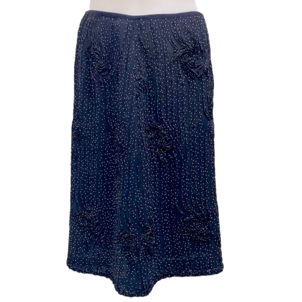 Vintage WORTH Skirt Navy Blue Sheer Lined detail Swirl  -4 Petite